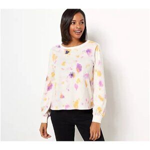 NWOT Candace Cameron Bure Pressed Floral Graphic Long Sleeve Tee Sz XS Natural